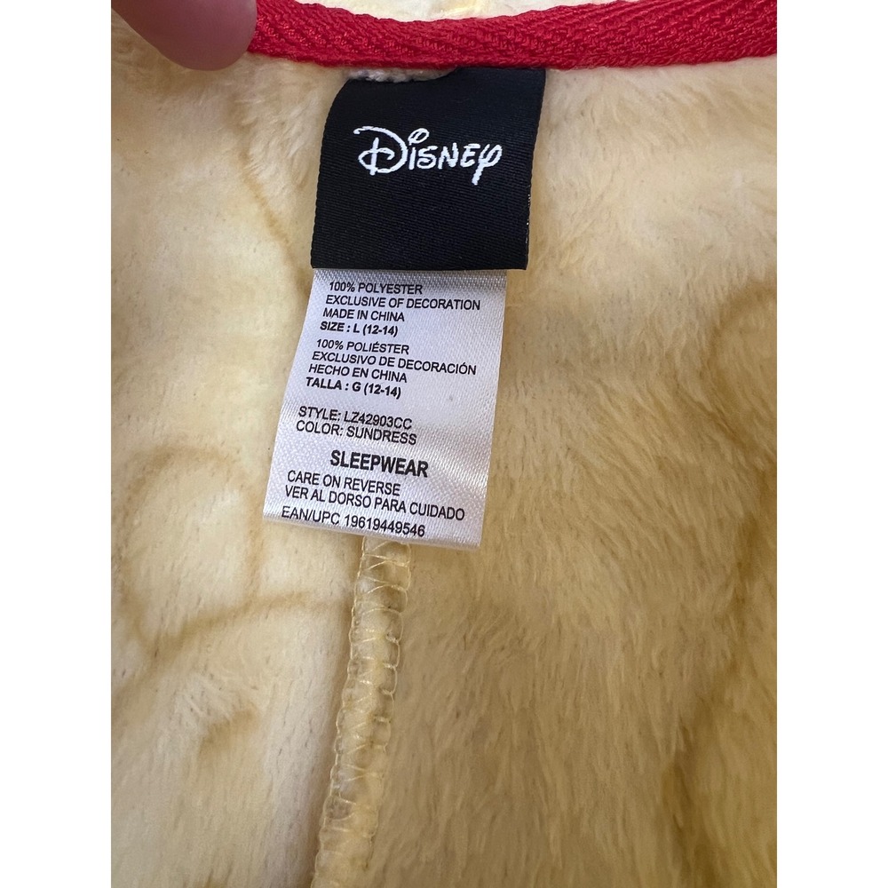 Disney Winnie the Pooh Plush Fleece Hooded One Piece Union Suit Yellow Large L - Picture 8 of 15